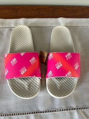 NWT PINK Victoria's Secret Pink and Orange Ombre Logo Slides size M.